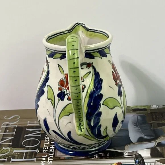 Vintage Floral Italian Ceramic Bud Vase With Handle Multi Flowers Artist Signed - Picture 13 of 16